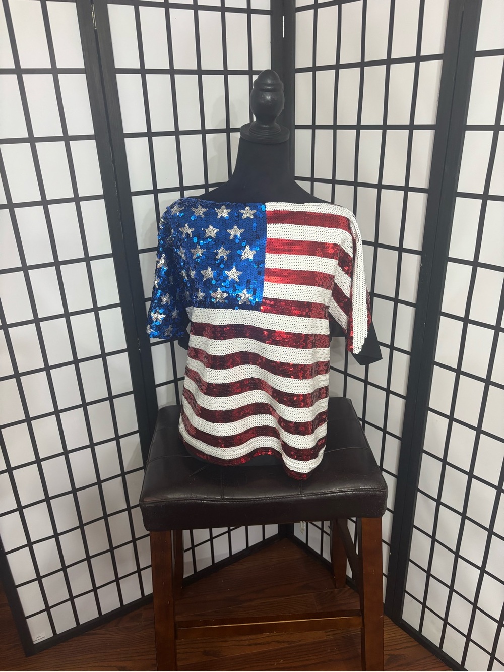 Sequin American Flag Short Sleeve Women's Tee in Red, White & Blue